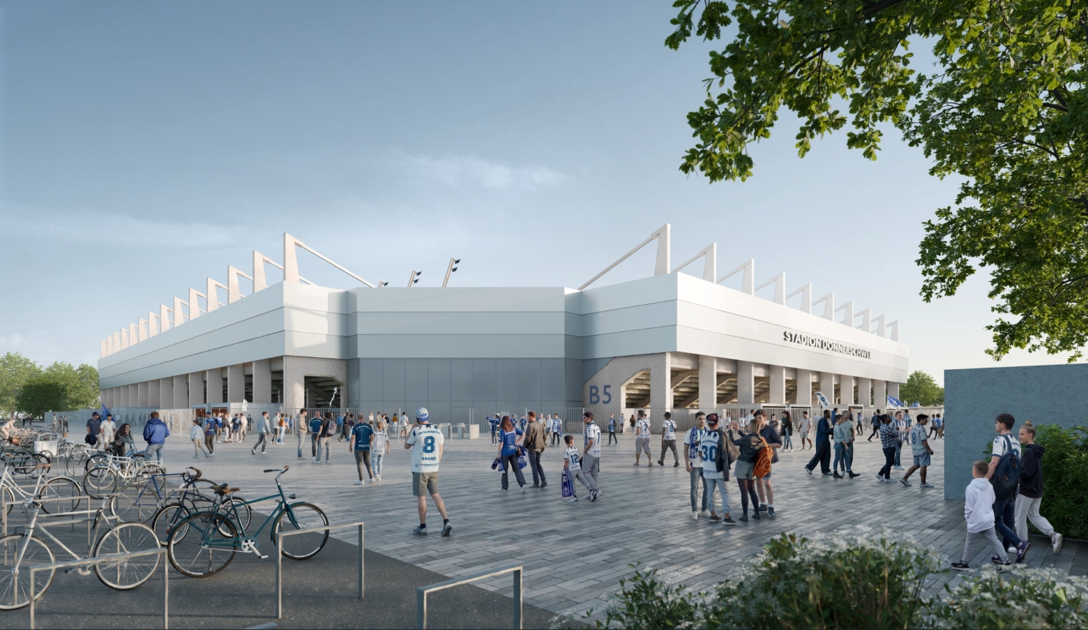 6.3 Blick 3_Fußgängerperspektive Gegengerade, außerhalb des Stadions